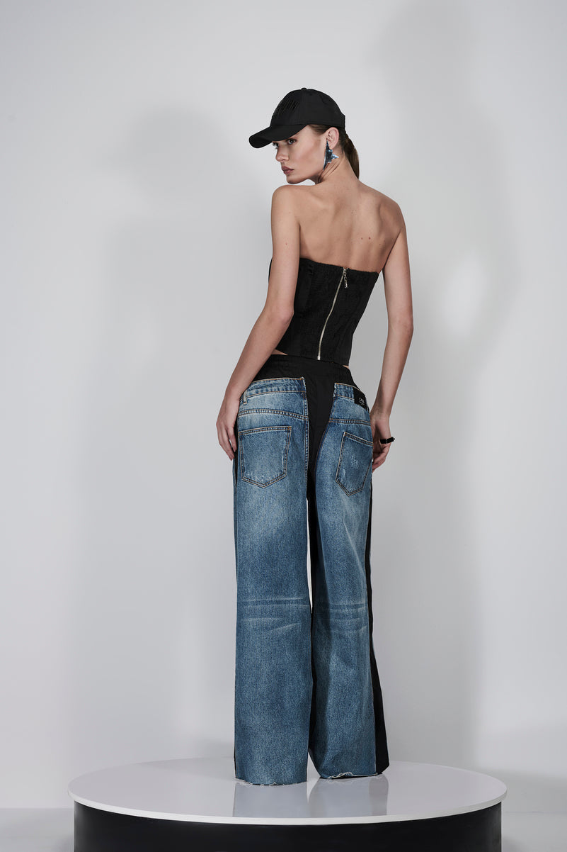 Calça Jeans Lateral Nylon
