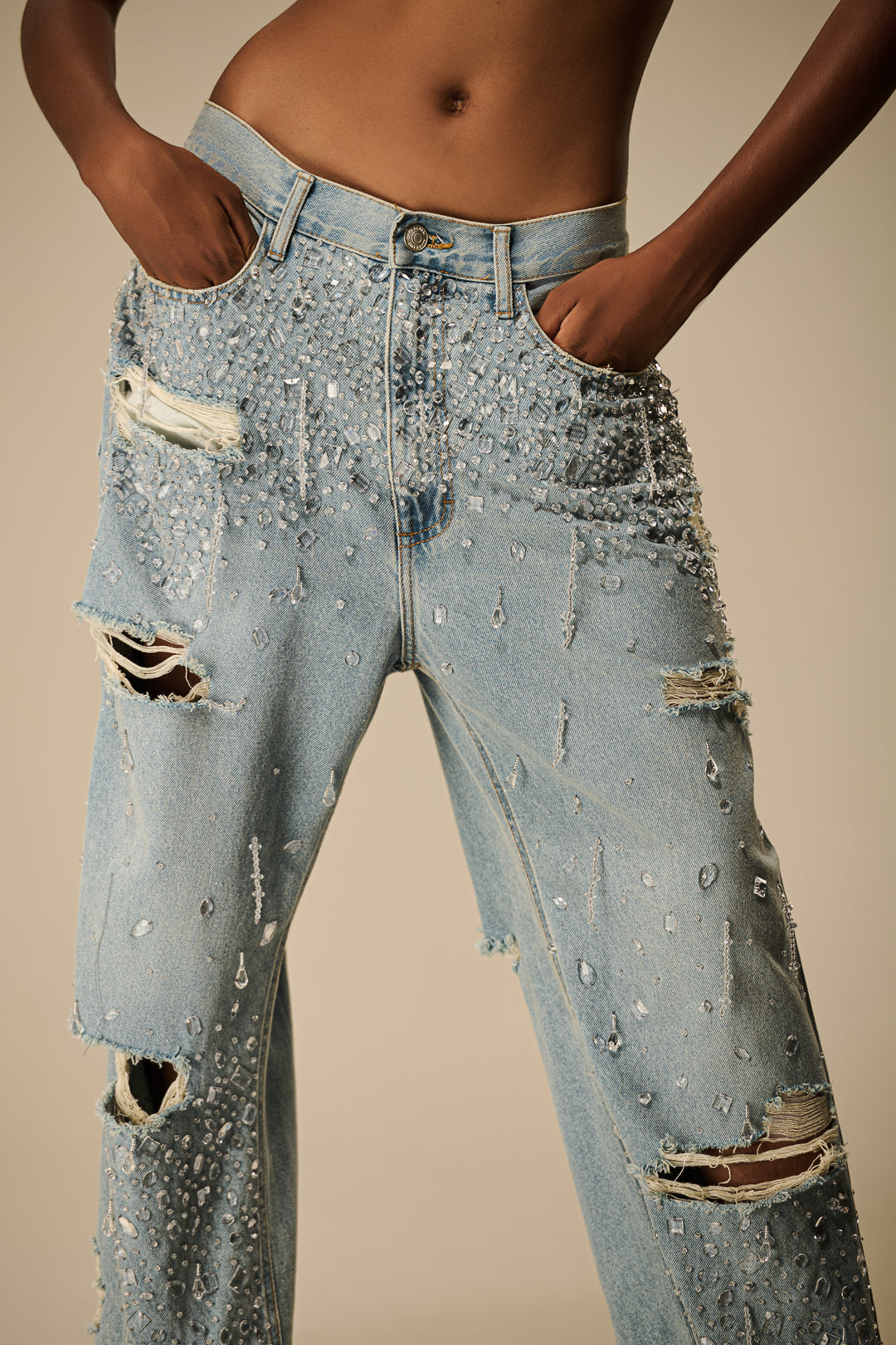 Calça Jeans Bordado Cristal