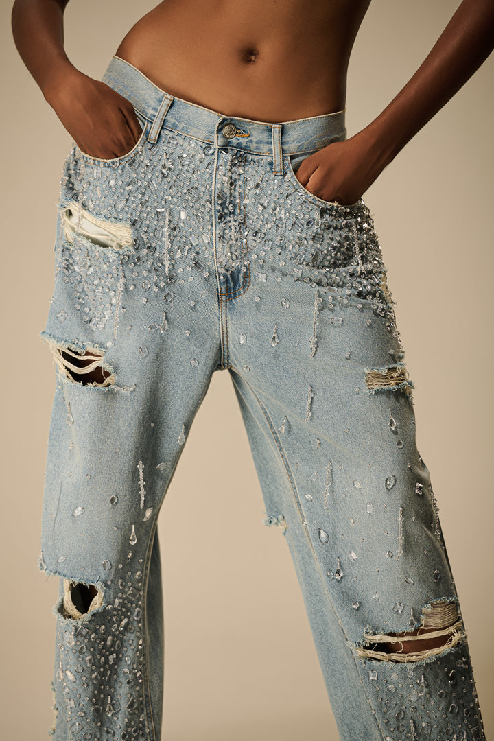 Calça Jeans Bordado Cristal
