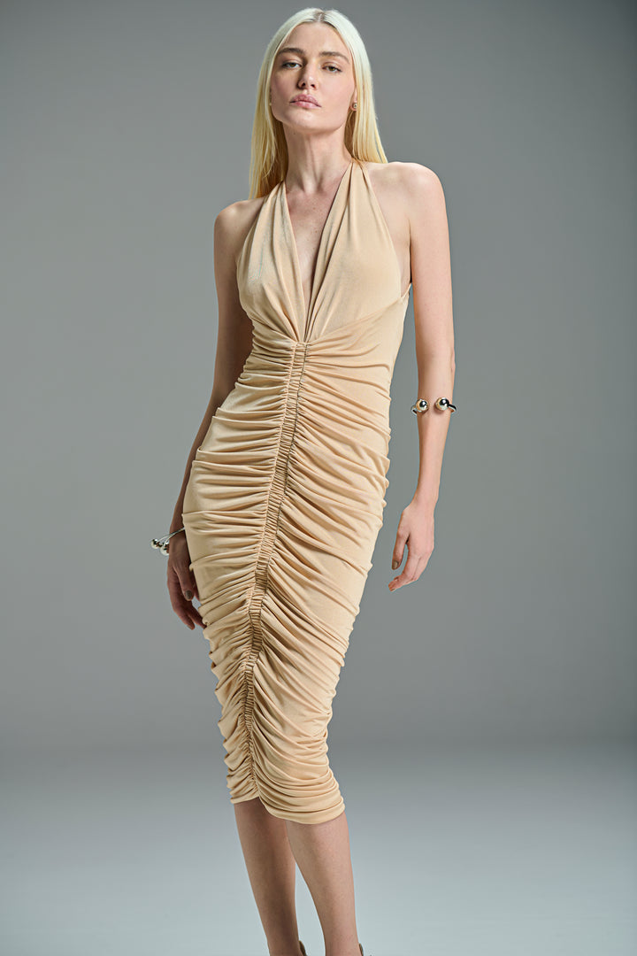 Vestido Drapeado Jersey Decote V