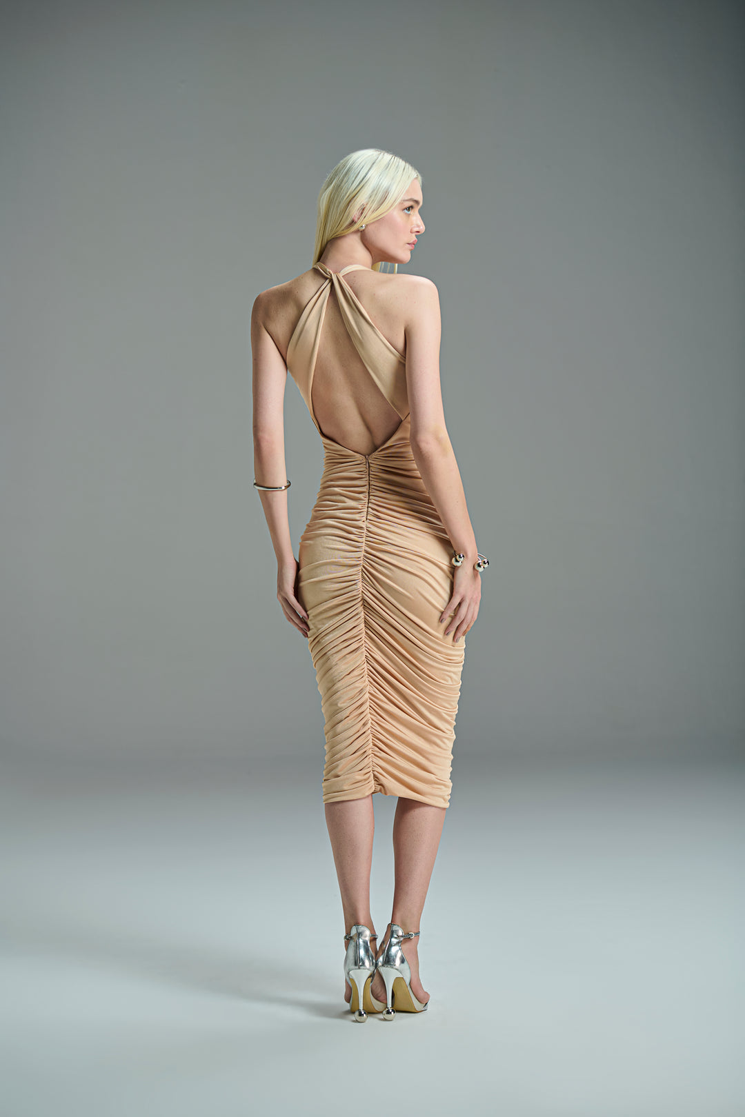 Vestido Drapeado Jersey Decote V