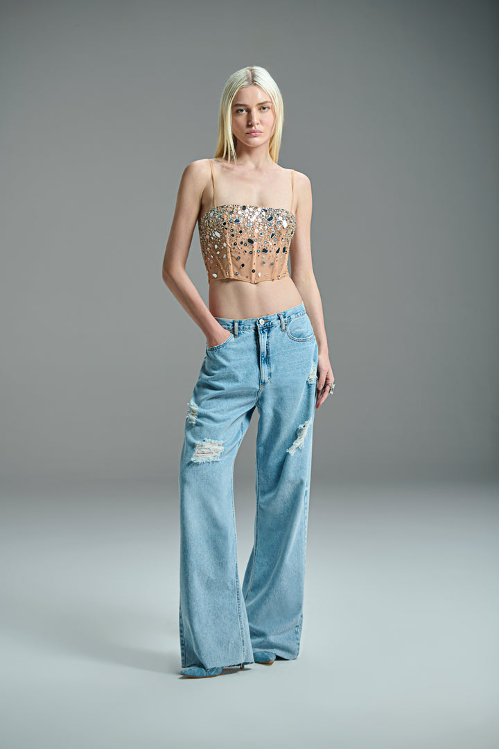 Wide Leg Pants with Ripped Holes
