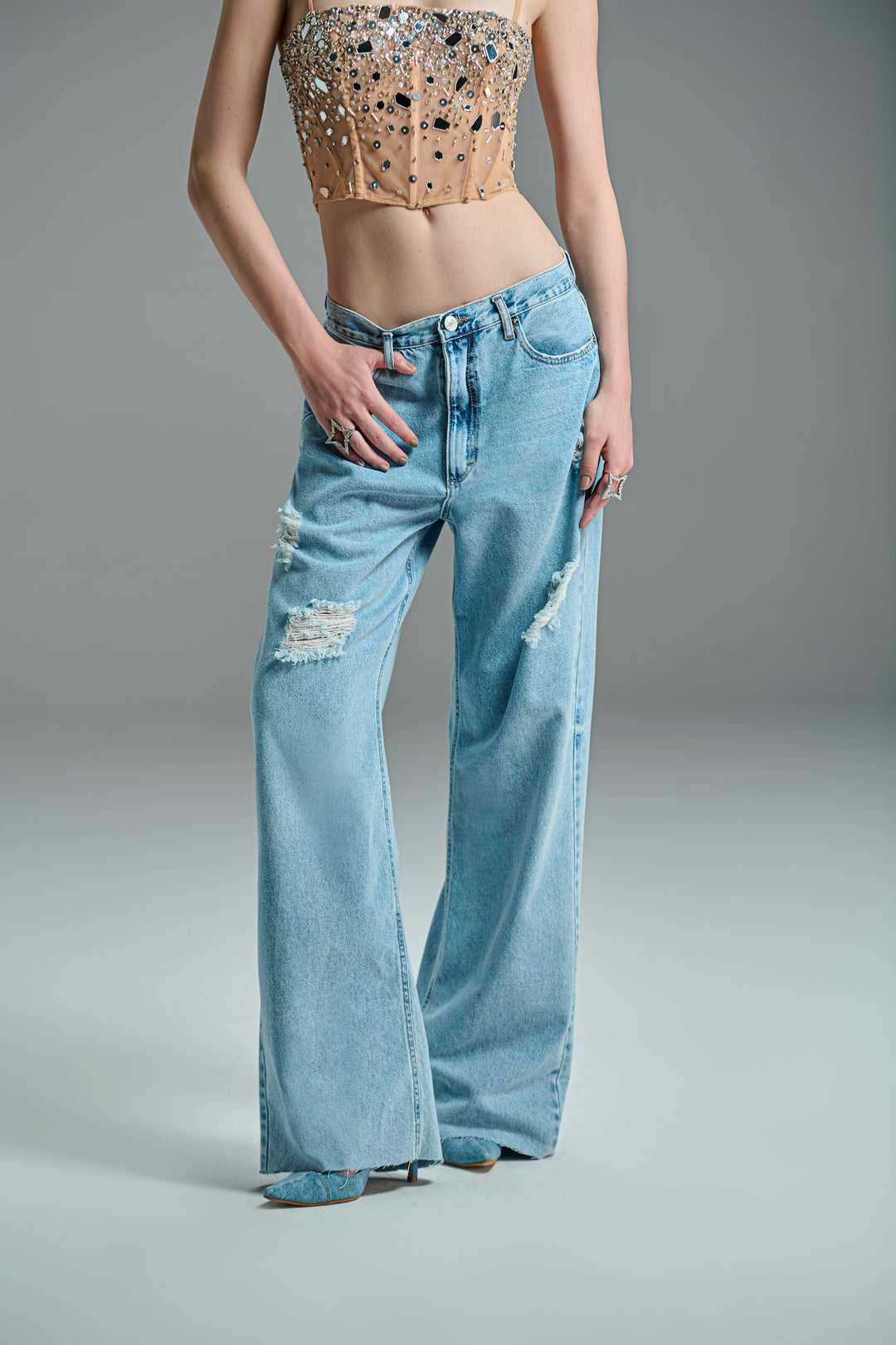 Wide Leg Pants with Ripped Holes
