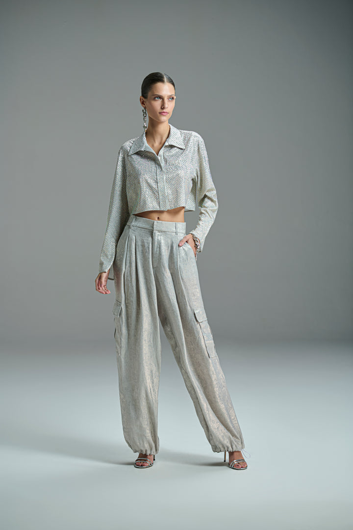 Lame Hem Pleated Trousers