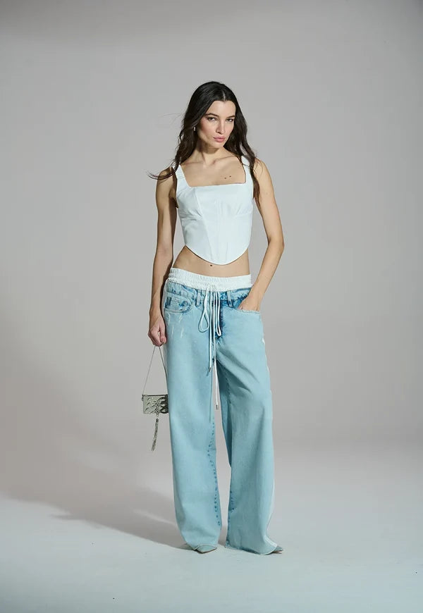 Calça Wide Leg Cós Nylon