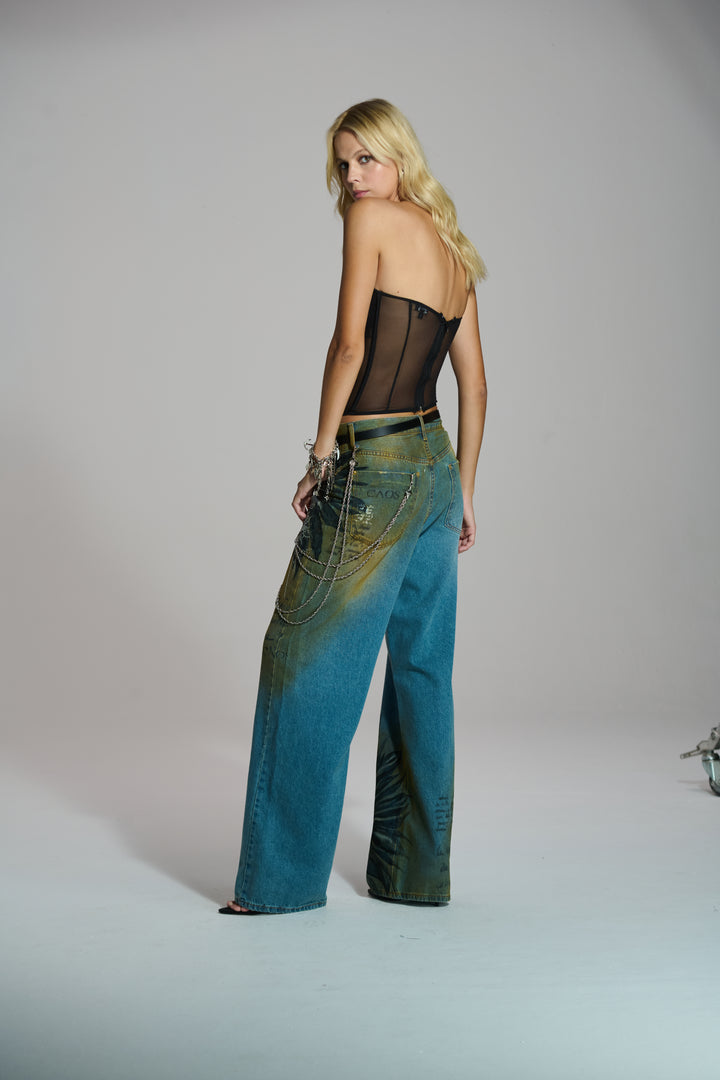 Calça Jeans Wide Leg Pintura