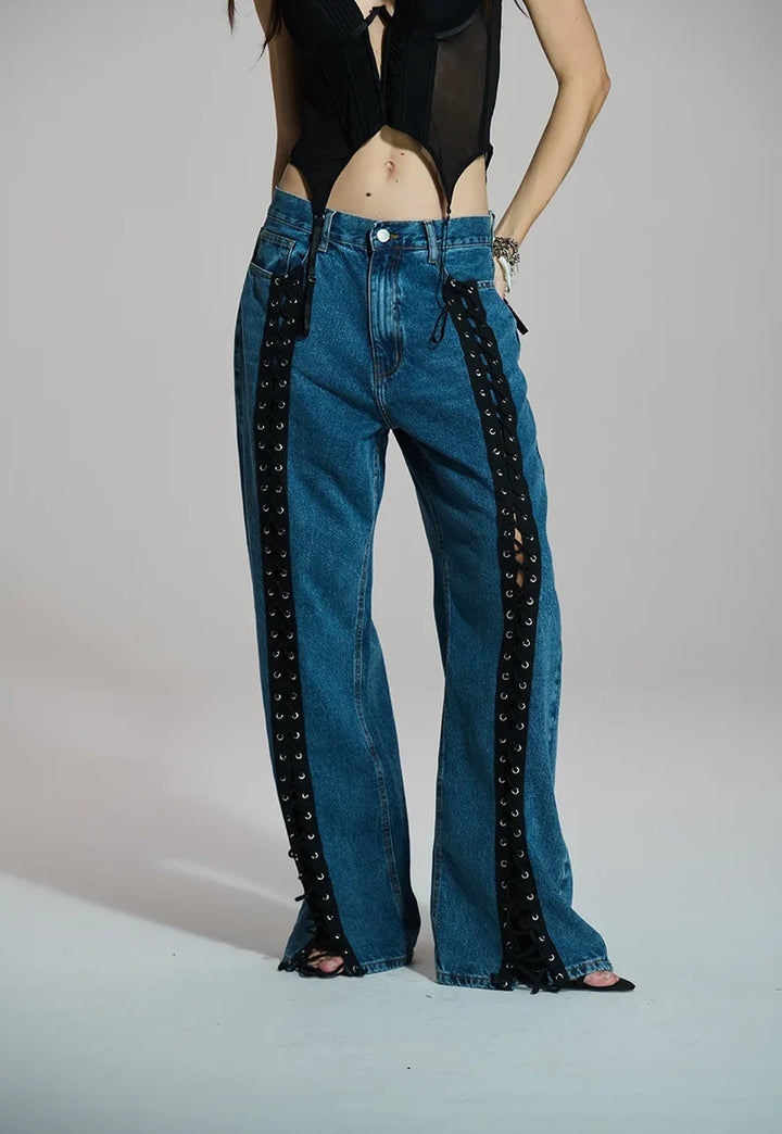 Calça Jeans Wide Leg Trançada