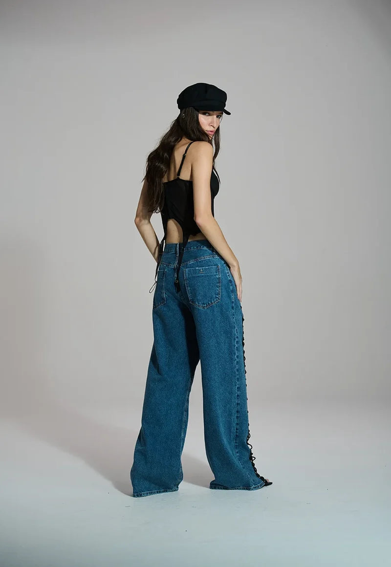 Calça Jeans Wide Leg Trançada
