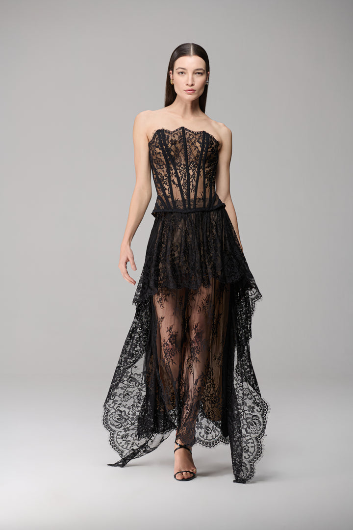 Midi Skirt Lace Overlay Mullet