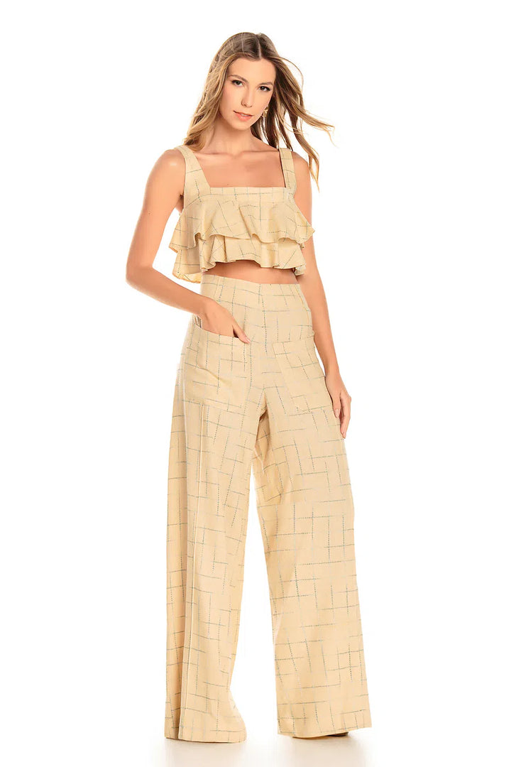 Anne Fernandes Ruffled Crop Top+Pants Set