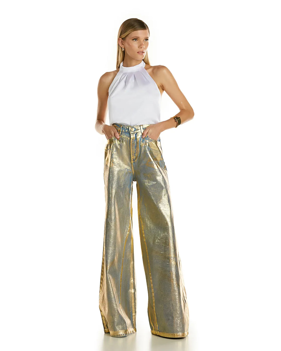 Anne Fernandes Metallic Wide Leg Pants