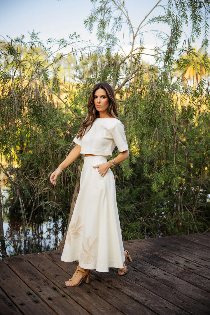 Anne Fernandes Cropped+Midi Skirt Set