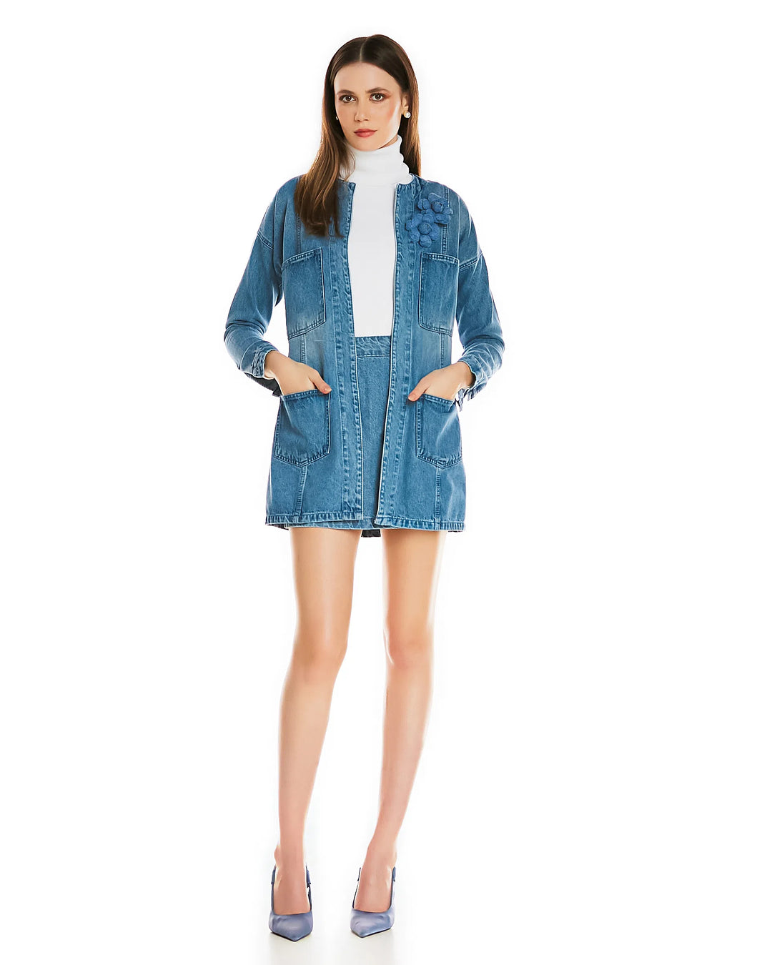 Anne Fernandes Jeans Coat+Skirt Set