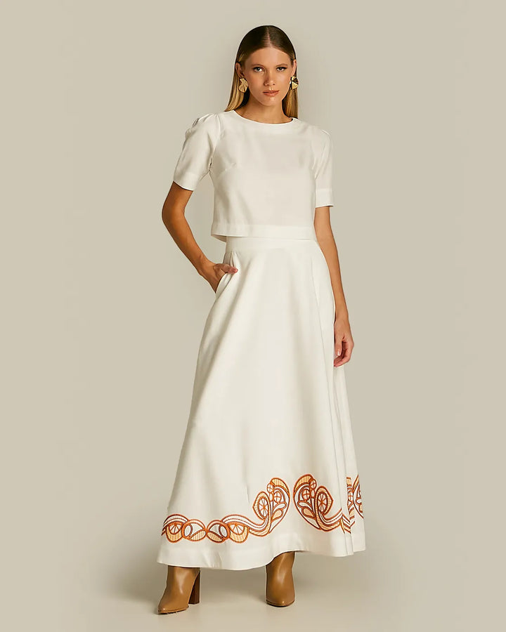 Anne Fernandes Cropped+Midi Skirt Set