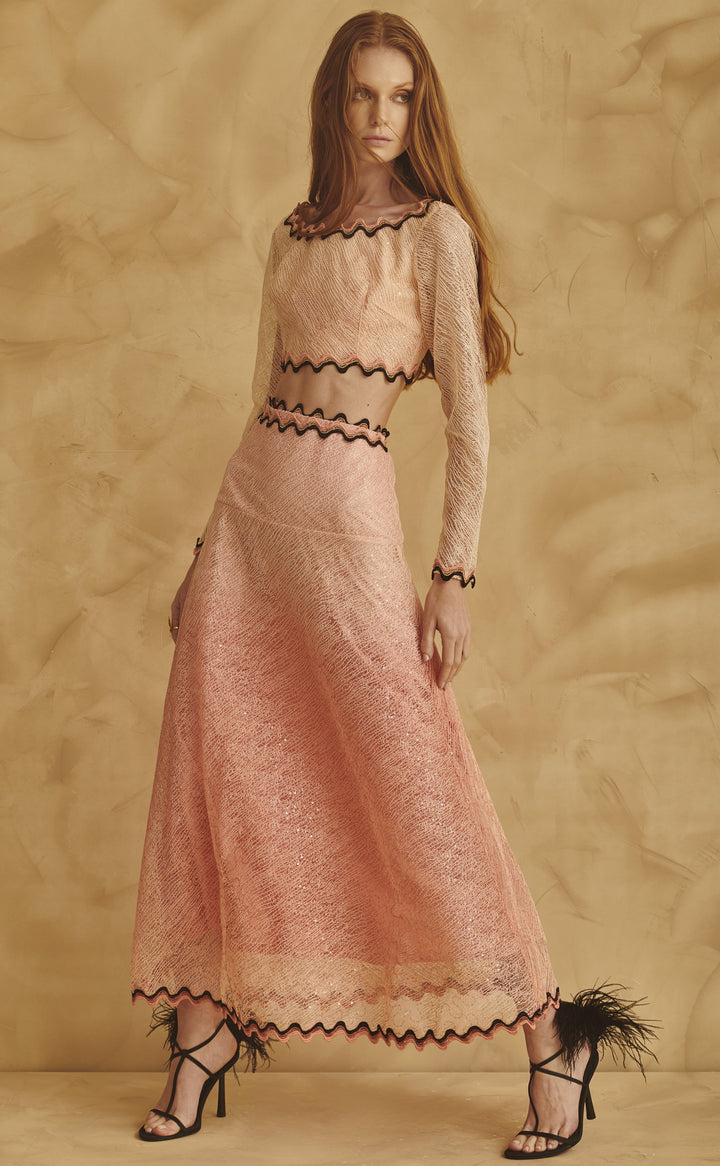 Lace Tella Set Midi Skirt + Cropped Top LN Brand