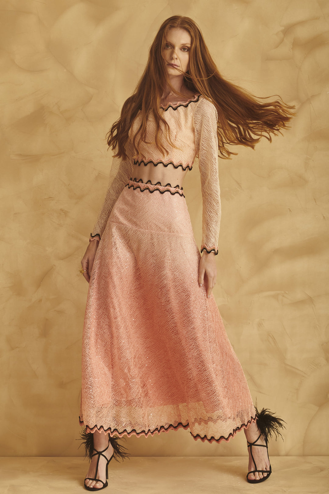 Lace Tella Set Midi Skirt + Cropped Top LN Brand