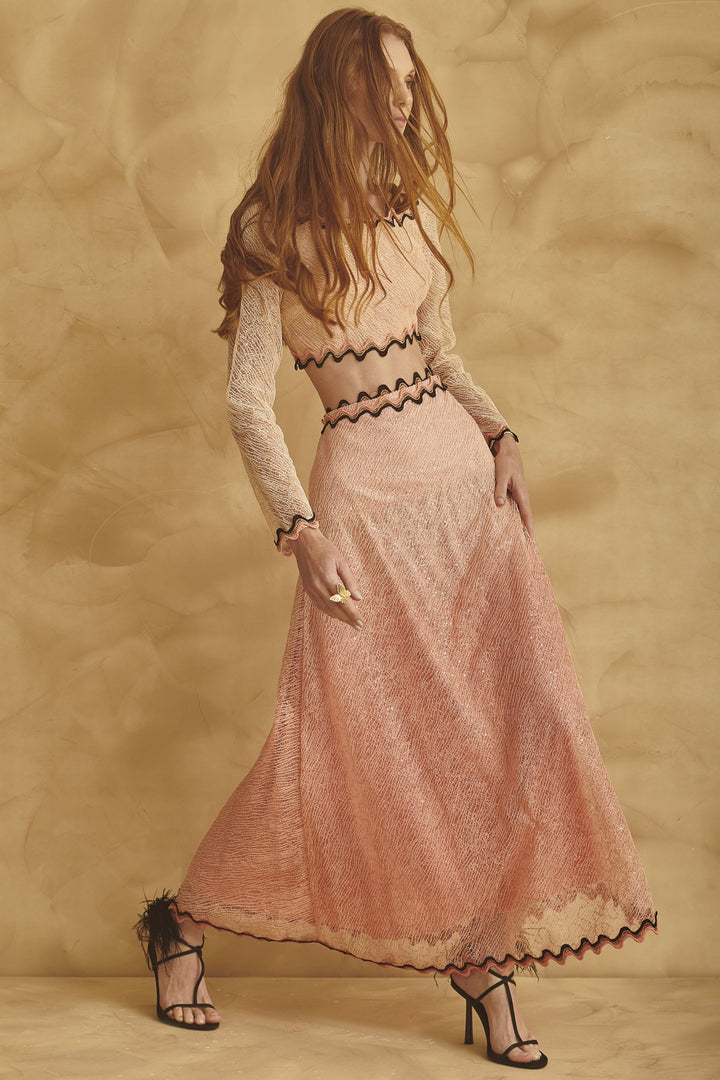 Lace Tella Set Midi Skirt + Cropped Top LN Brand