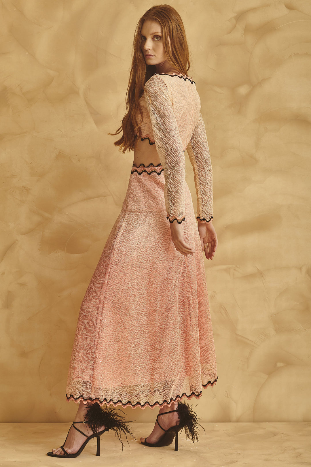 Lace Tella Set Midi Skirt + Cropped Top LN Brand