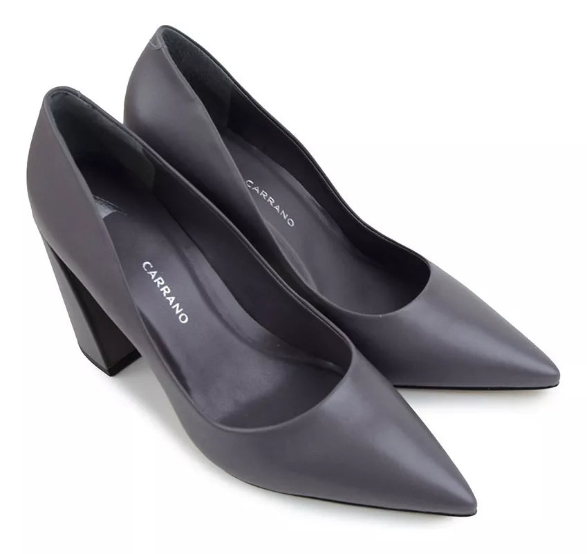 Leather Block Heel Pumps