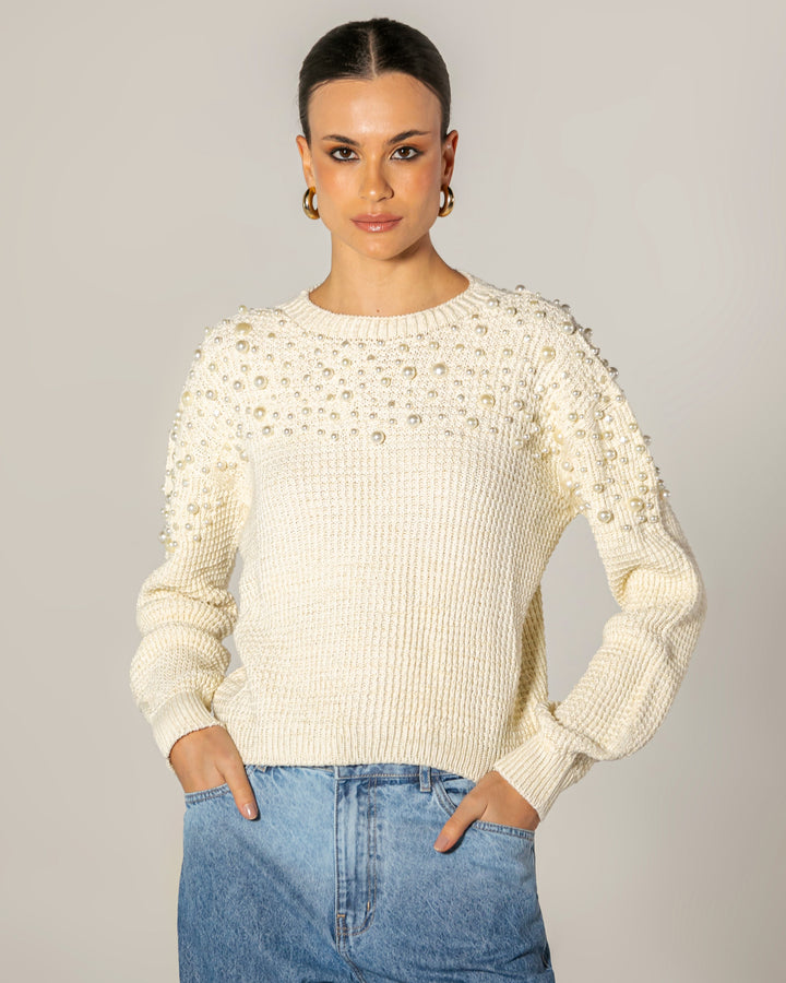 Pearl Embroidery Knit Blouse