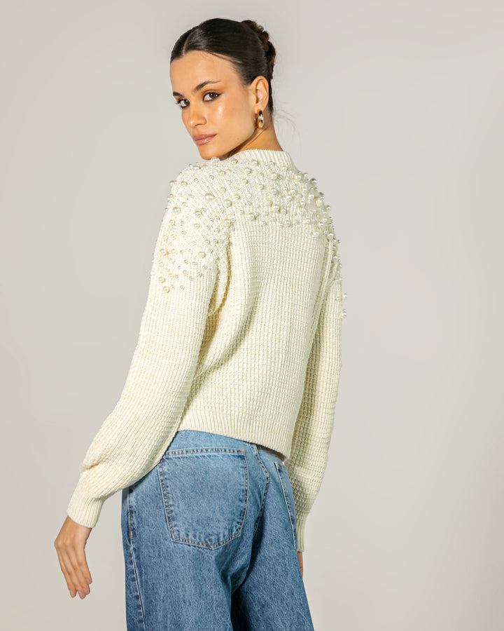 Pearl Embroidery Knit Blouse