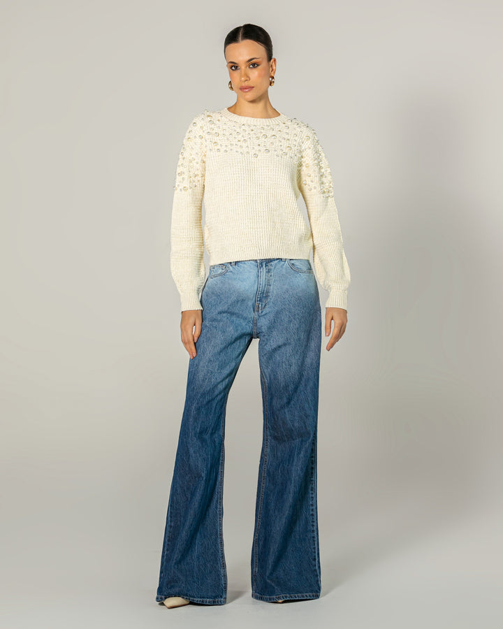 Pearl Embroidery Knit Blouse