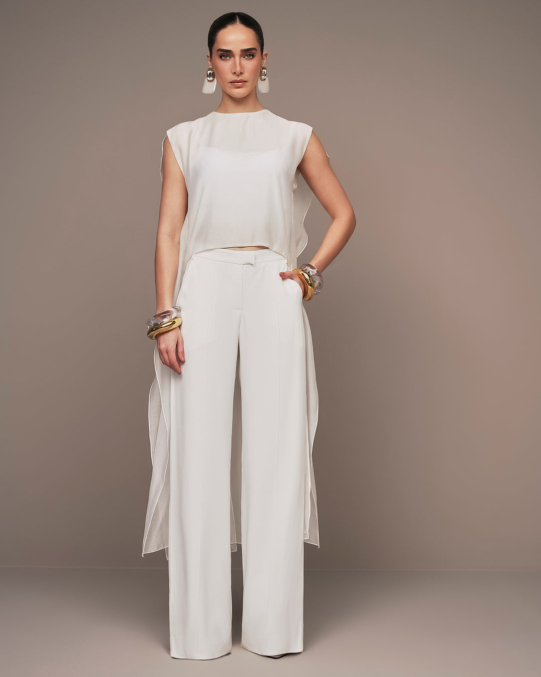 Asymmetrical Jabour Cape Blouse