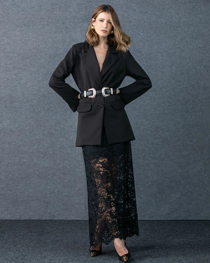 Lace Flared Midi Skirt