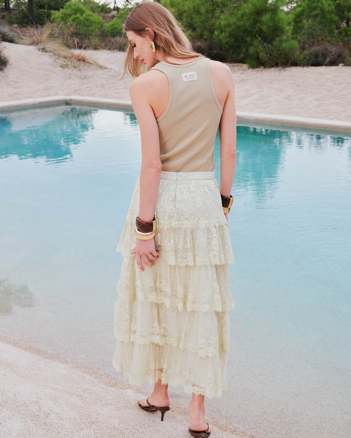 Saia Longa Babado Renda