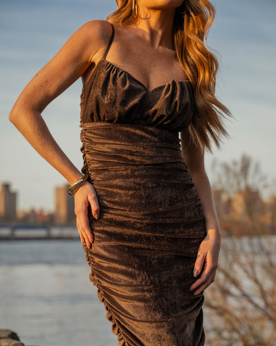 Draped Velvet Tulle Midi Dress