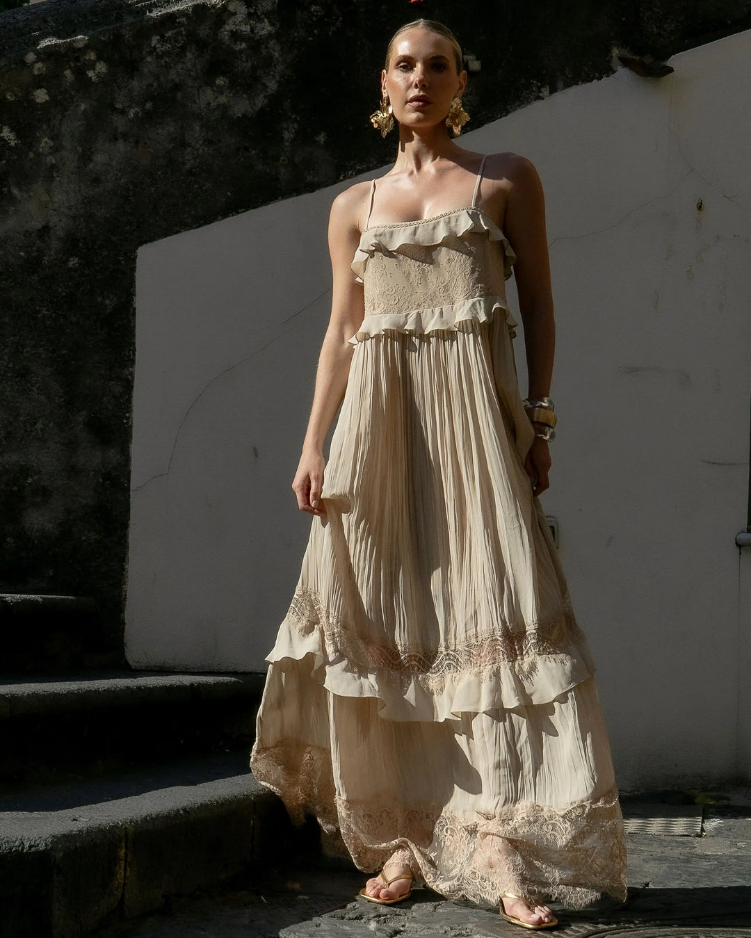 Long Lace Ruffle Dress