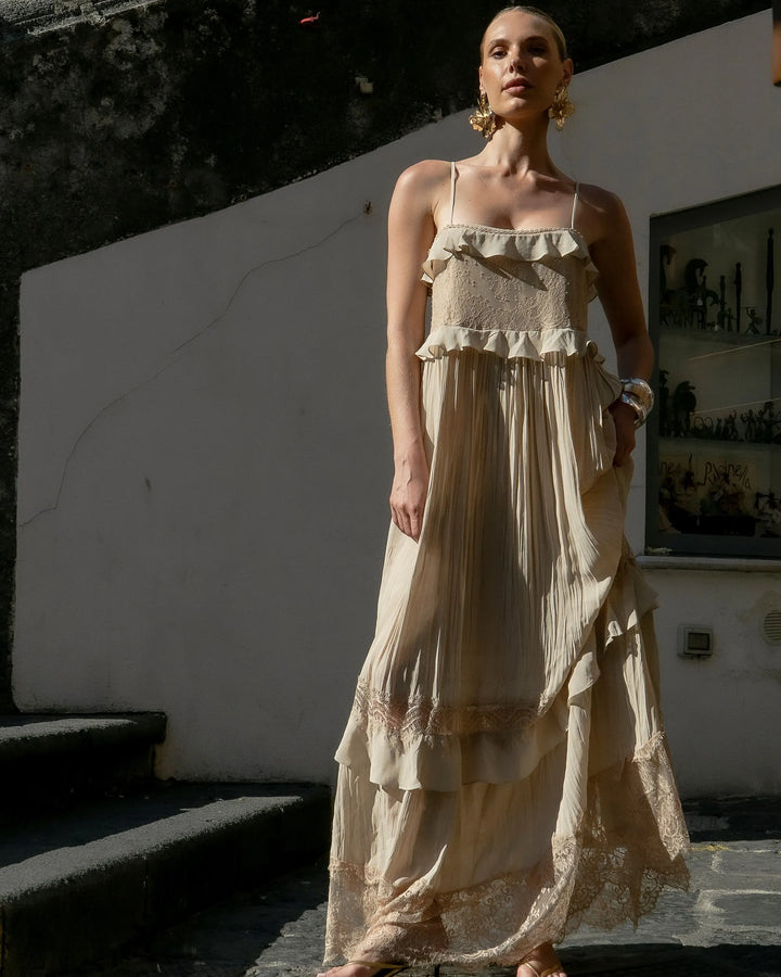 Long Lace Ruffle Dress