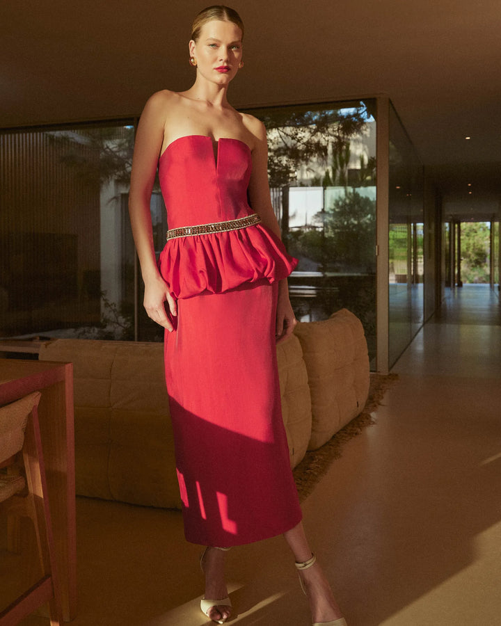 Vestido Midi Peplum Balonê