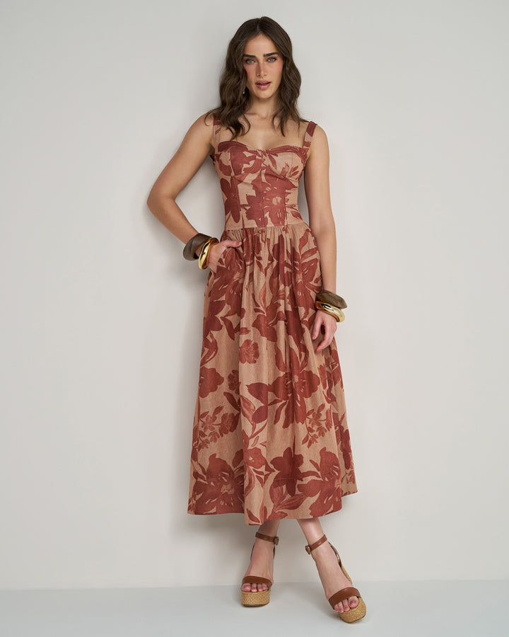 Printed Corset Midi Dress