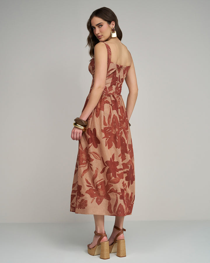 Printed Corset Midi Dress