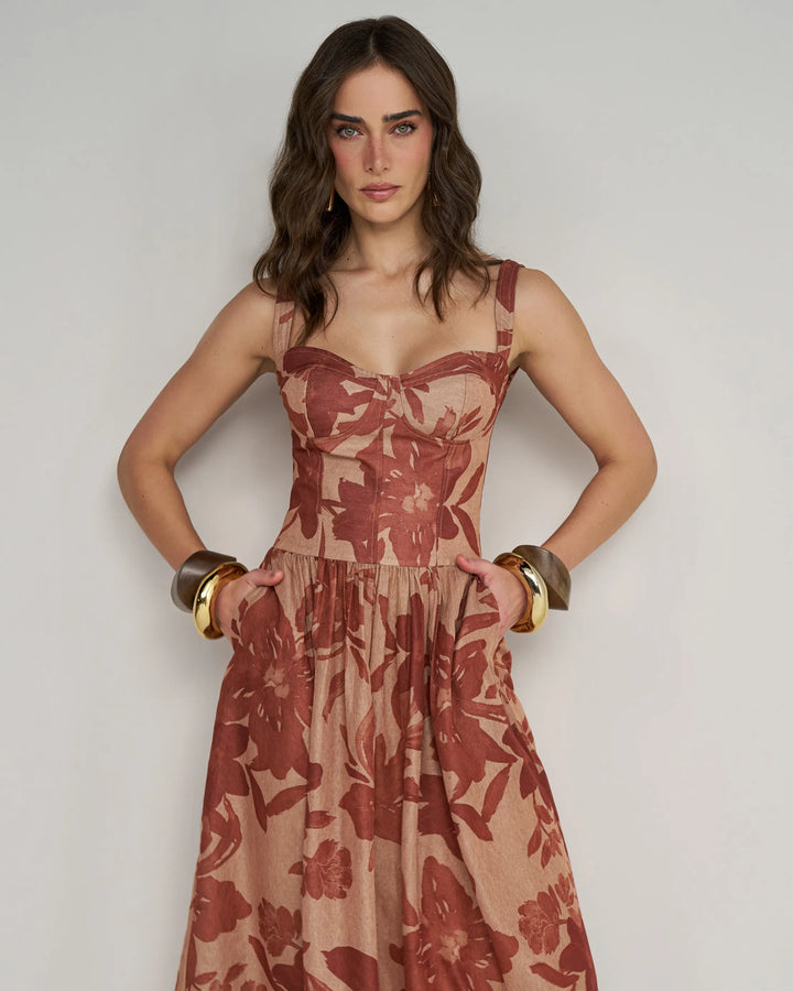 Printed Corset Midi Dress