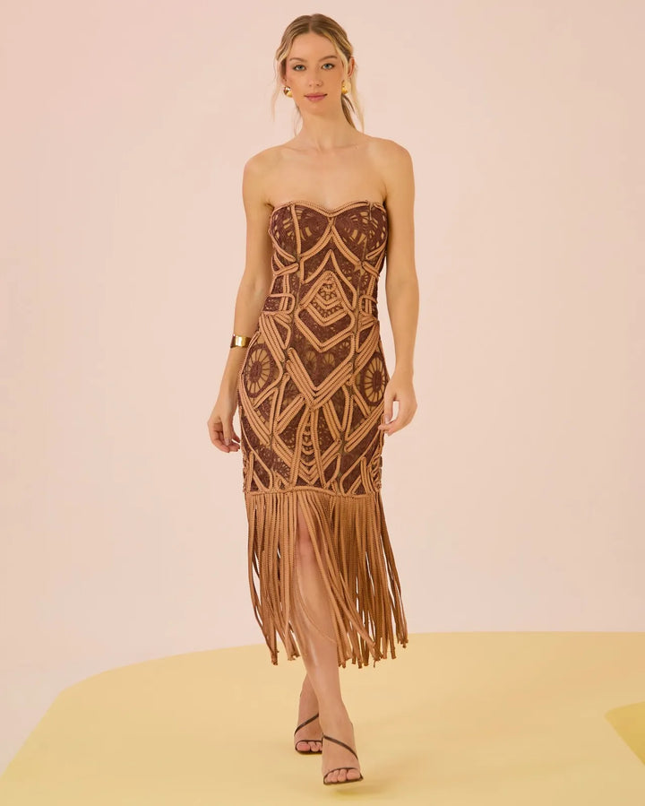 Embroidered Braided Midi Dress