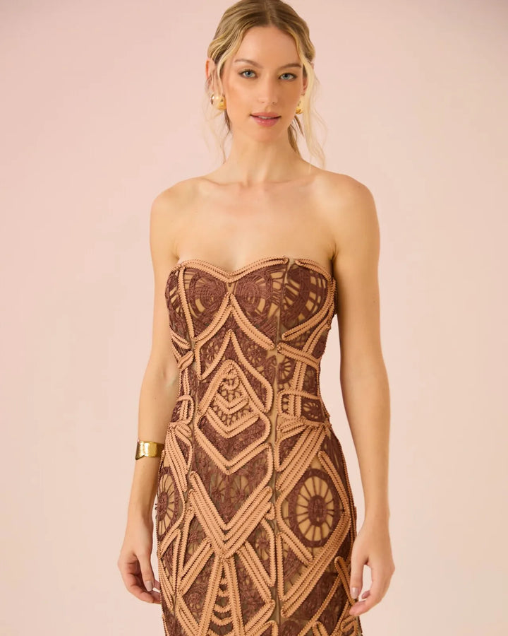 Embroidered Braided Midi Dress