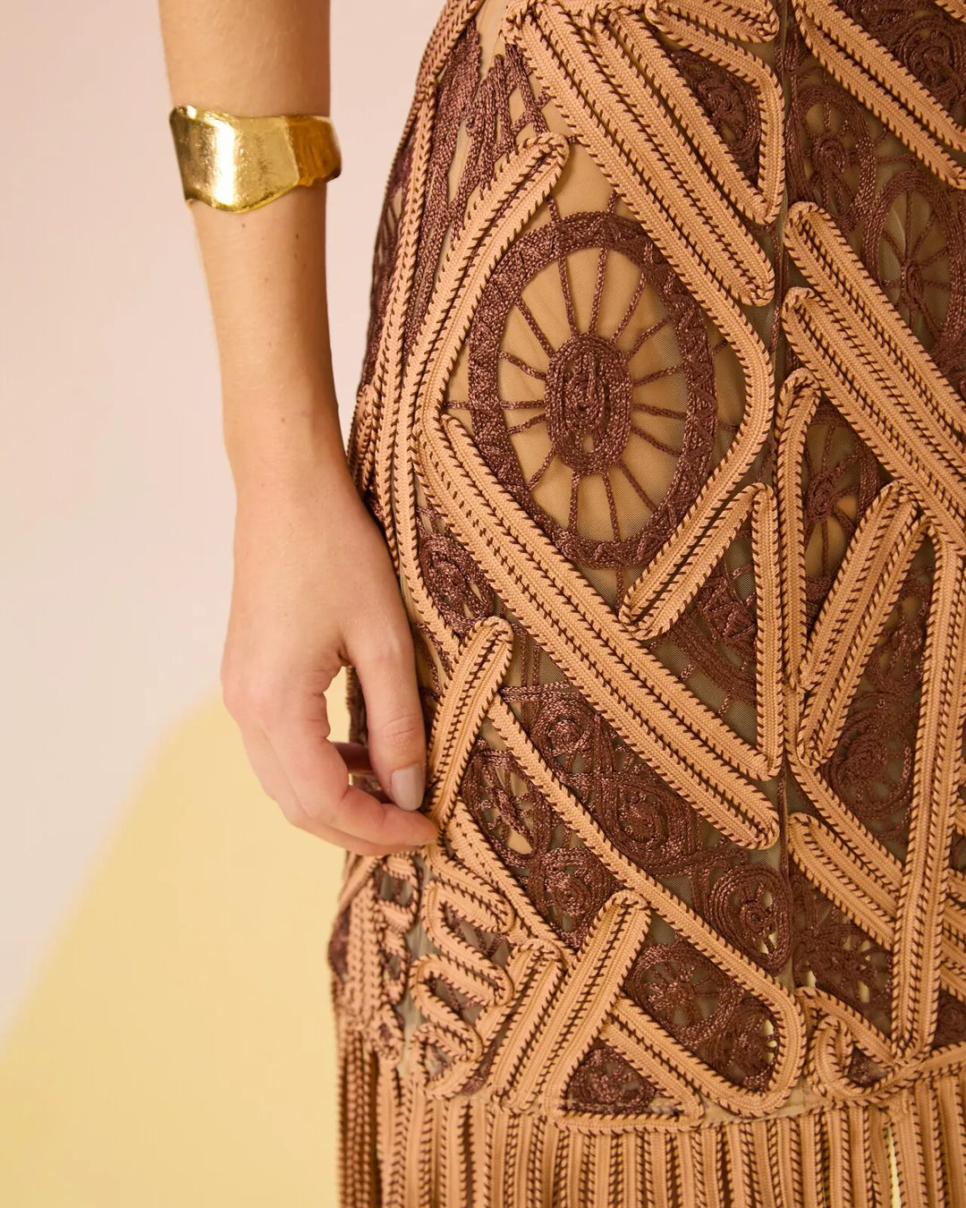 Embroidered Braided Midi Dress