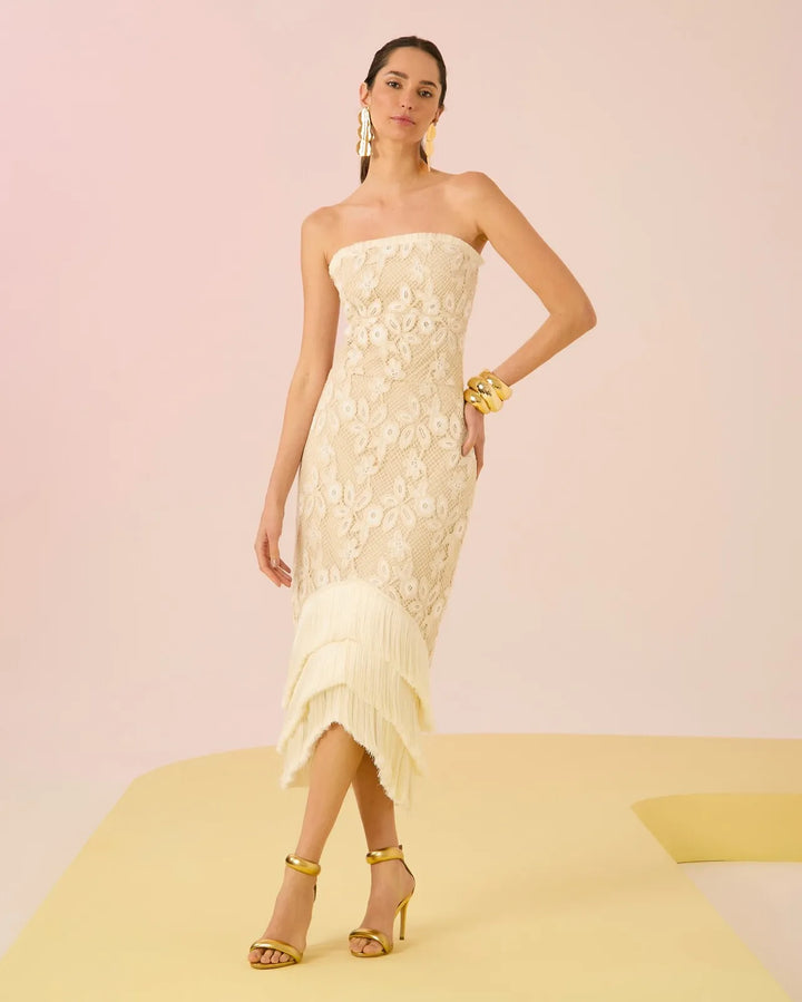 Embroidered Fringe Midi Dress