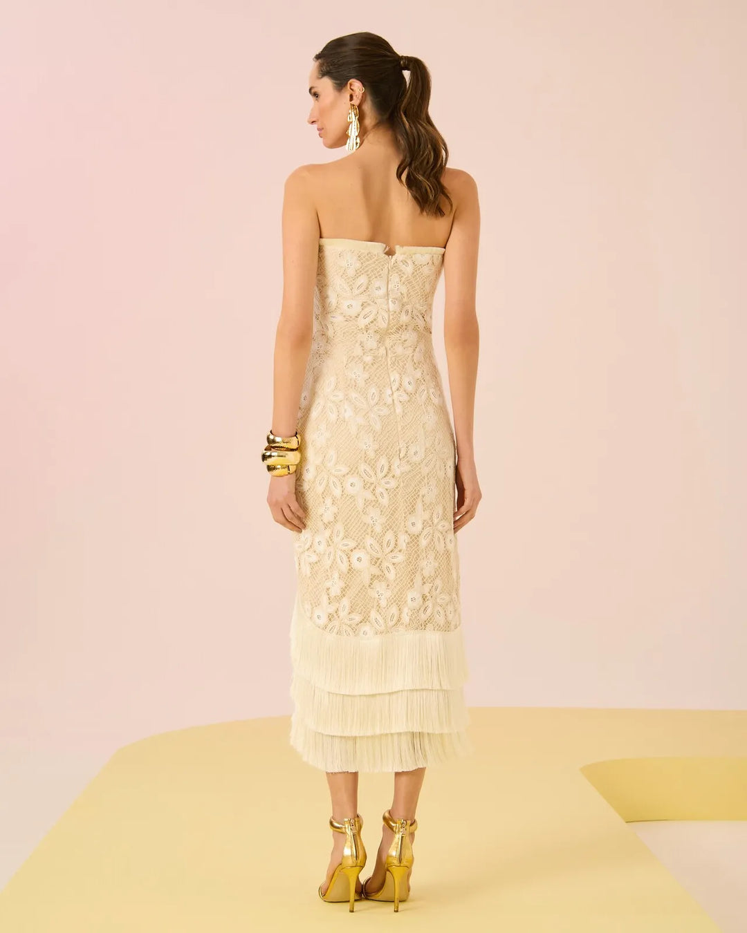Embroidered Fringe Midi Dress