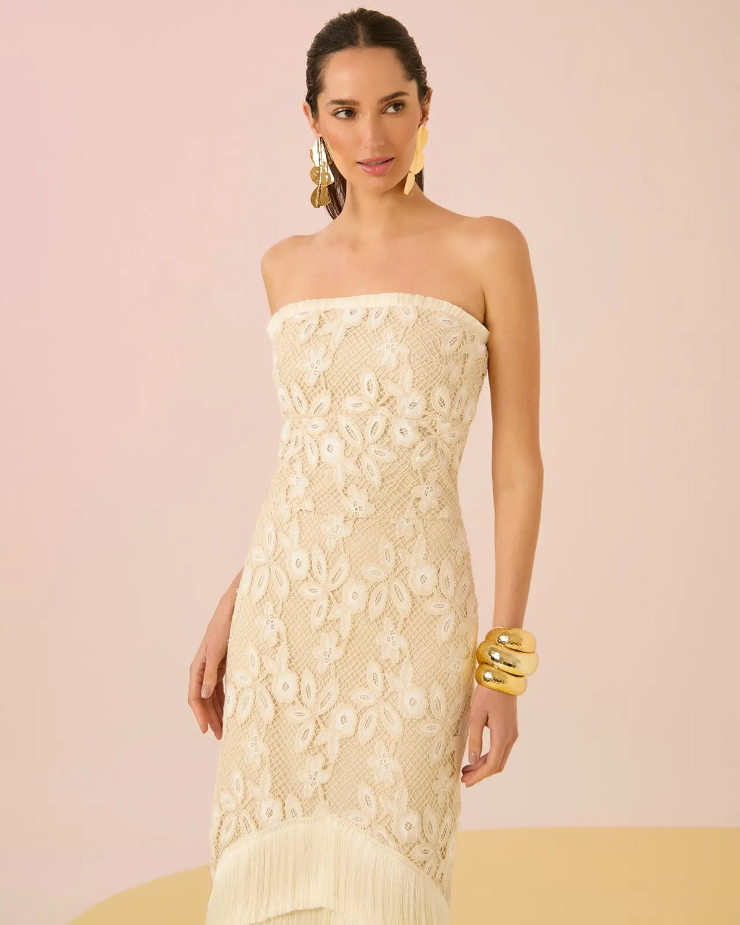 Embroidered Fringe Midi Dress