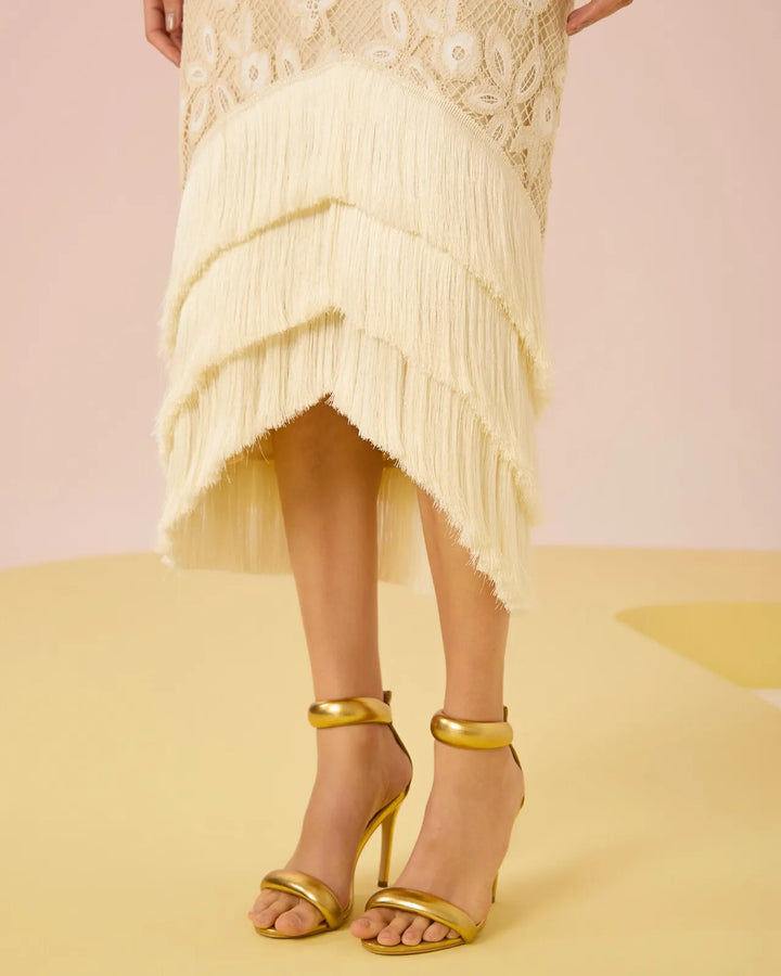 Embroidered Fringe Midi Dress