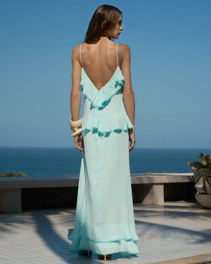 Long Aqua Ruffled Dress