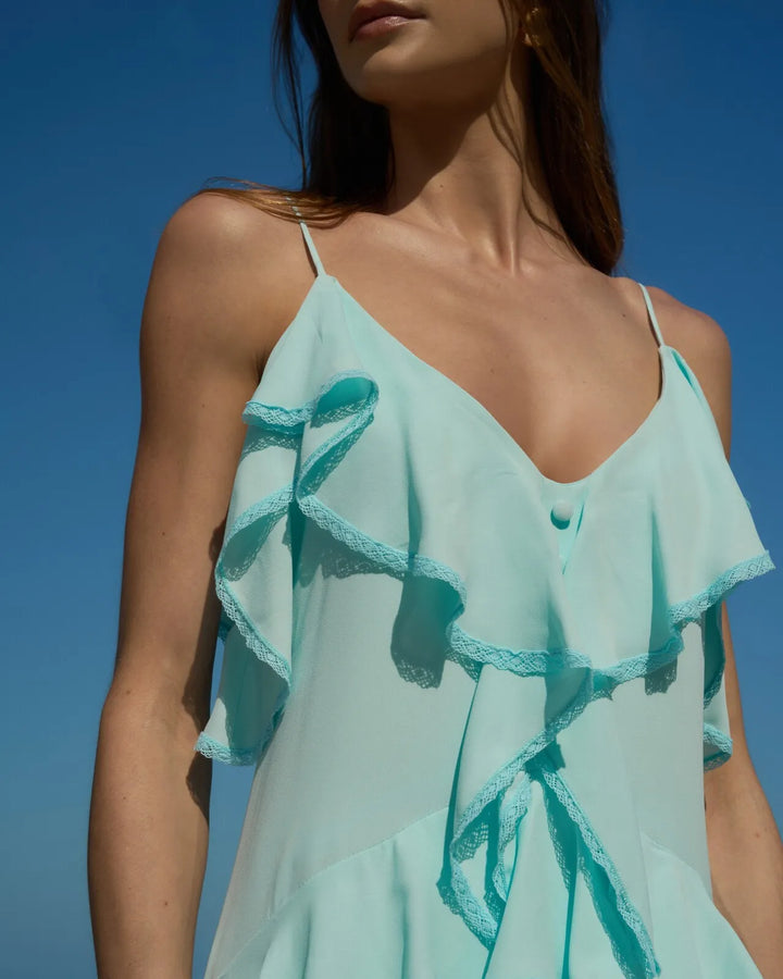 Long Aqua Ruffled Dress