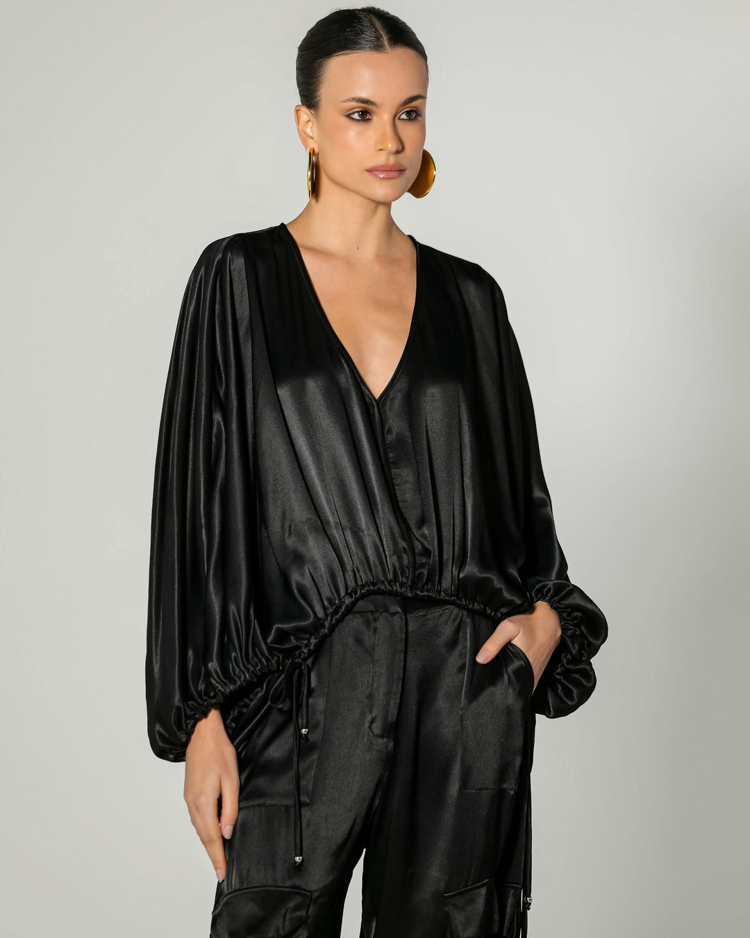 Satin Blouse+Pants Set