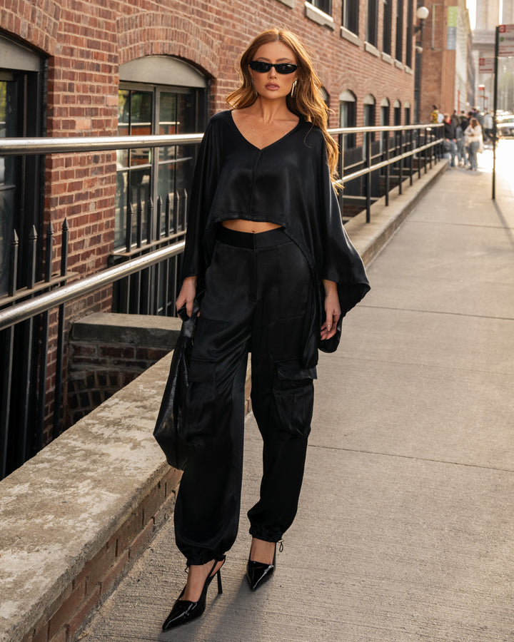 Satin Blouse+Pants Set
