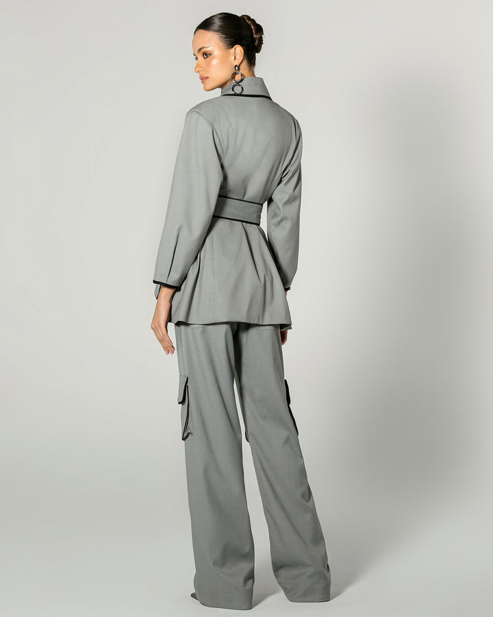 Tie-up Blazer + Cargo Pants Set