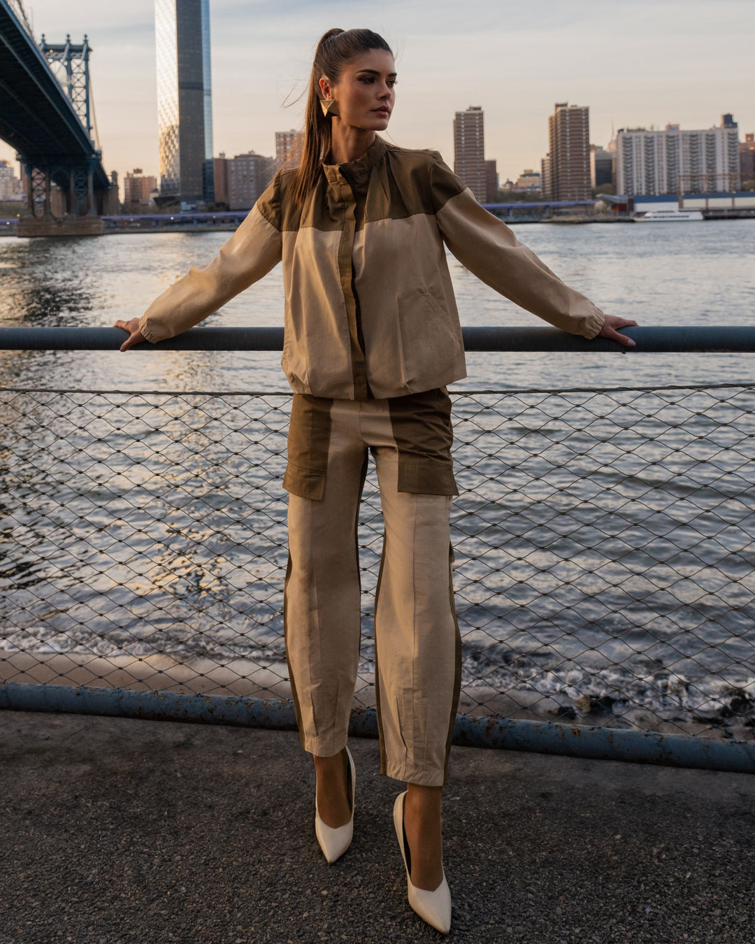 Two-tone Coat+Pants Set