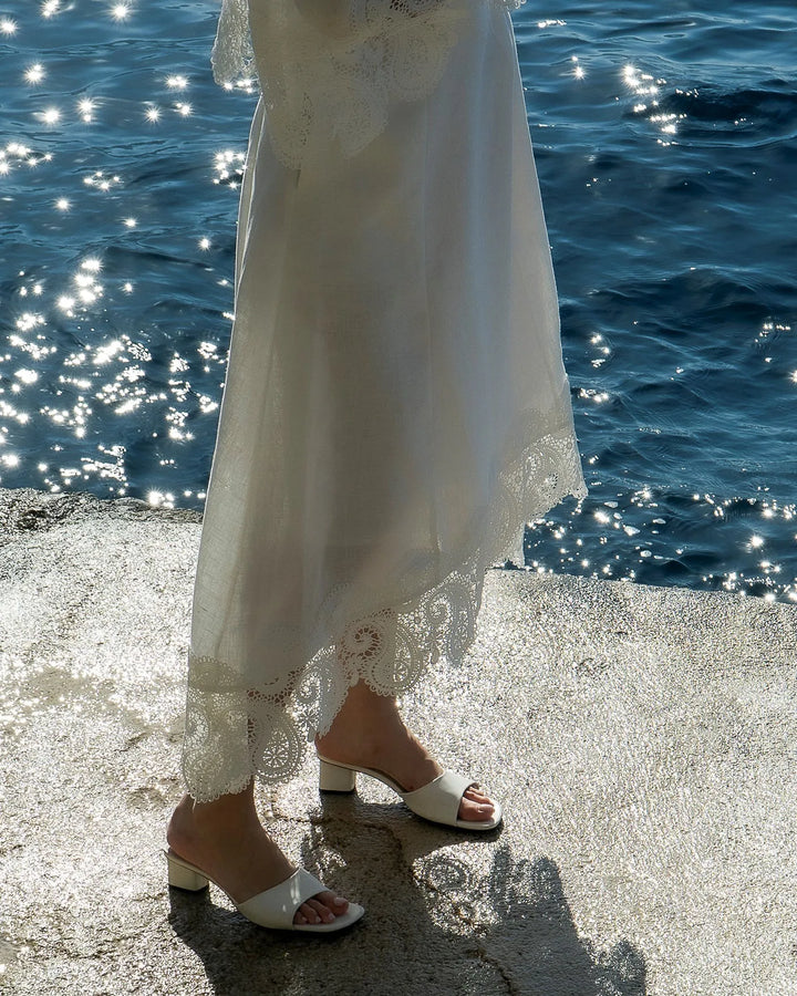 Linen Shirt + Lace Midi Skirt Set